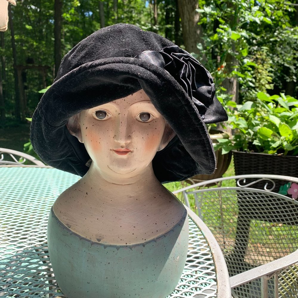 Black Velvet Hat with Black Satin Flower